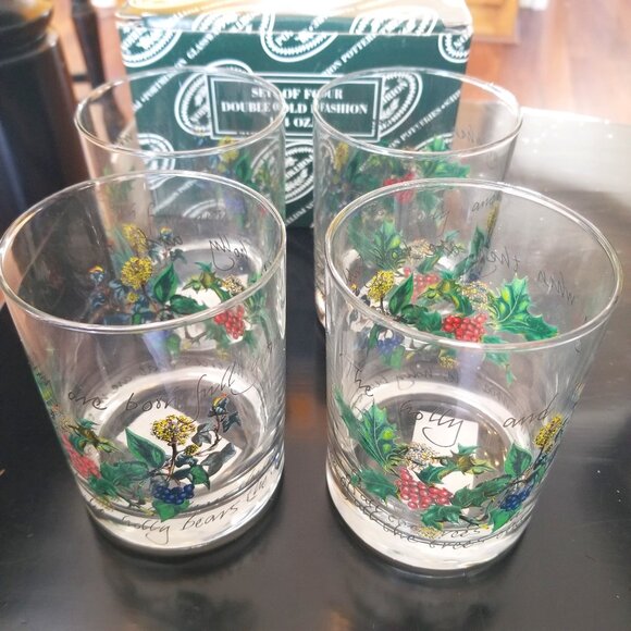 Portmeirion Glassware Set of FOUR (4) Double Old Fashion - The Holly & The Ivy - Picture 1 of 7